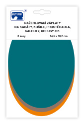 Nažehľovacie záplaty jednofarebné ovály 3 ks - tyrkys.zelená sv.hnedá oranžová